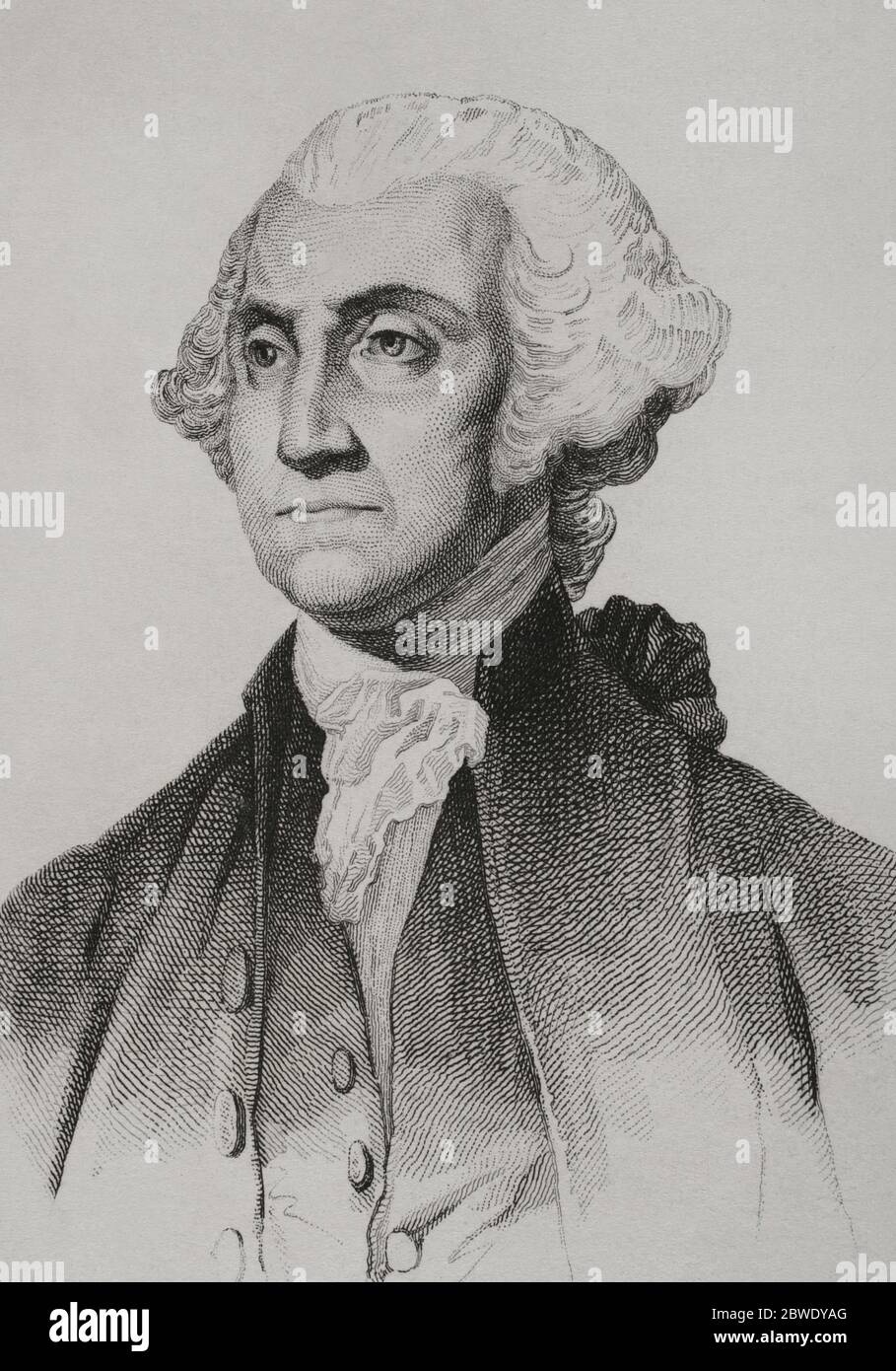 George Washington (1732-1799). Primer presidente de los Estados Unidos  entre 1789-1797. Comandante en jefe del Ejército Continental revolucionario  en la Guerra de la Independencia de los Estados Unidos (1775-1783). Grabado  por Lemaitre,