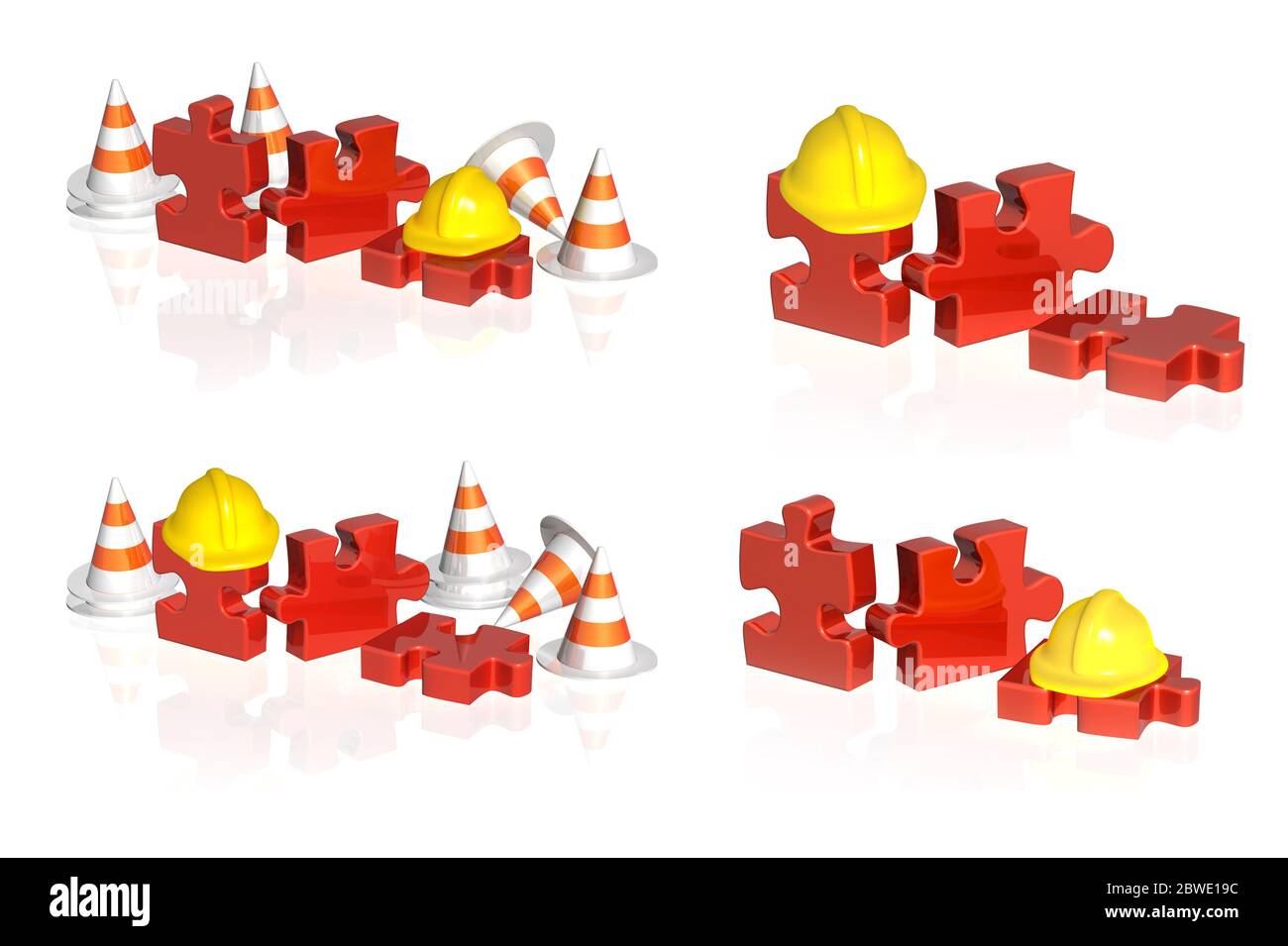 Road cones, part of puzzle and hat. Objects isolated on white