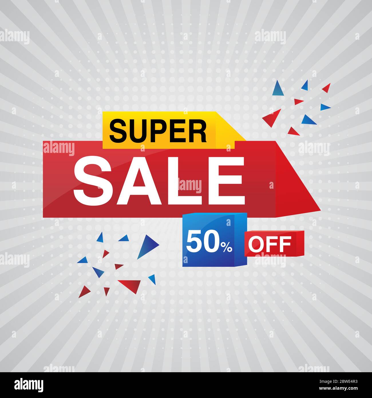 uper Sale colorful modern Banner design with 50% off template on grey background Stock Vector