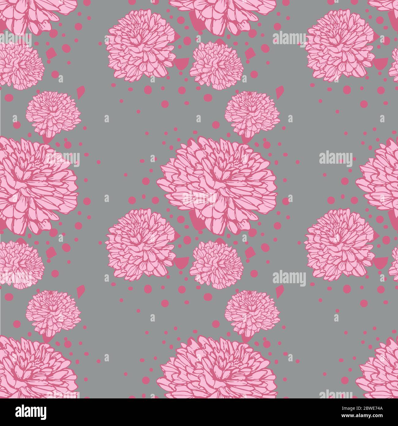 pink peonies pattern on gray background vector illustration Stock Vector