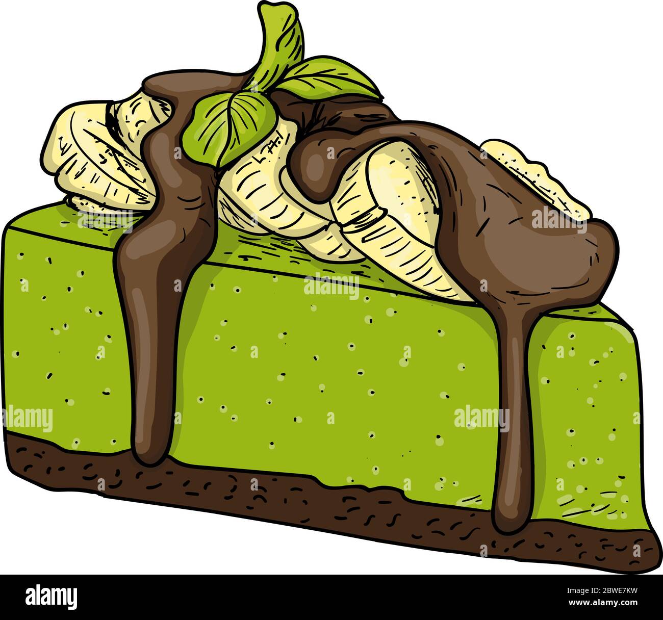 banana cake with chocolate and mint vector illustration Stock Vector