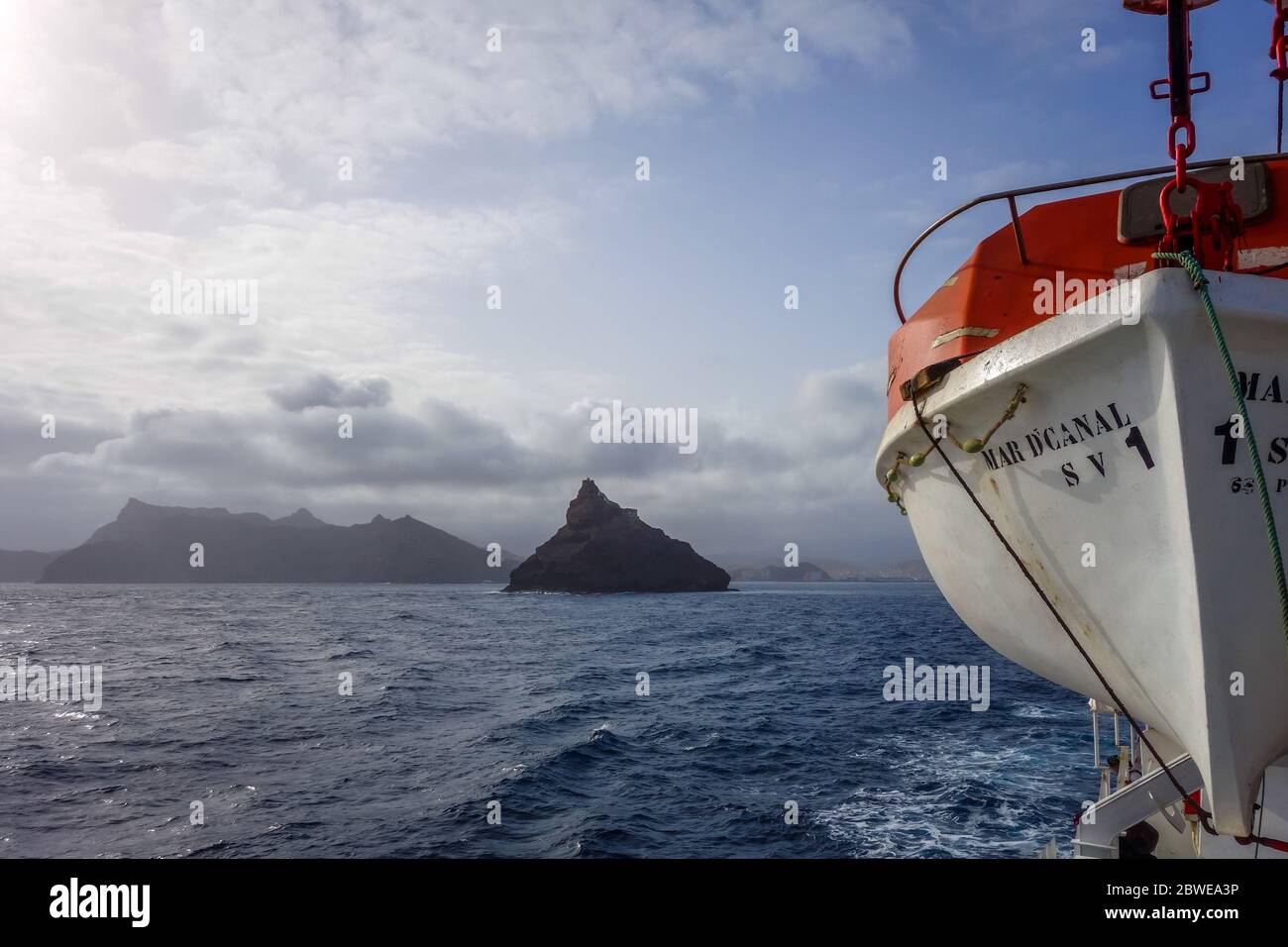 Mindelo/Cape Verde - August 11, 2018 - Sao Vicente Island view from the sea Stock Photo