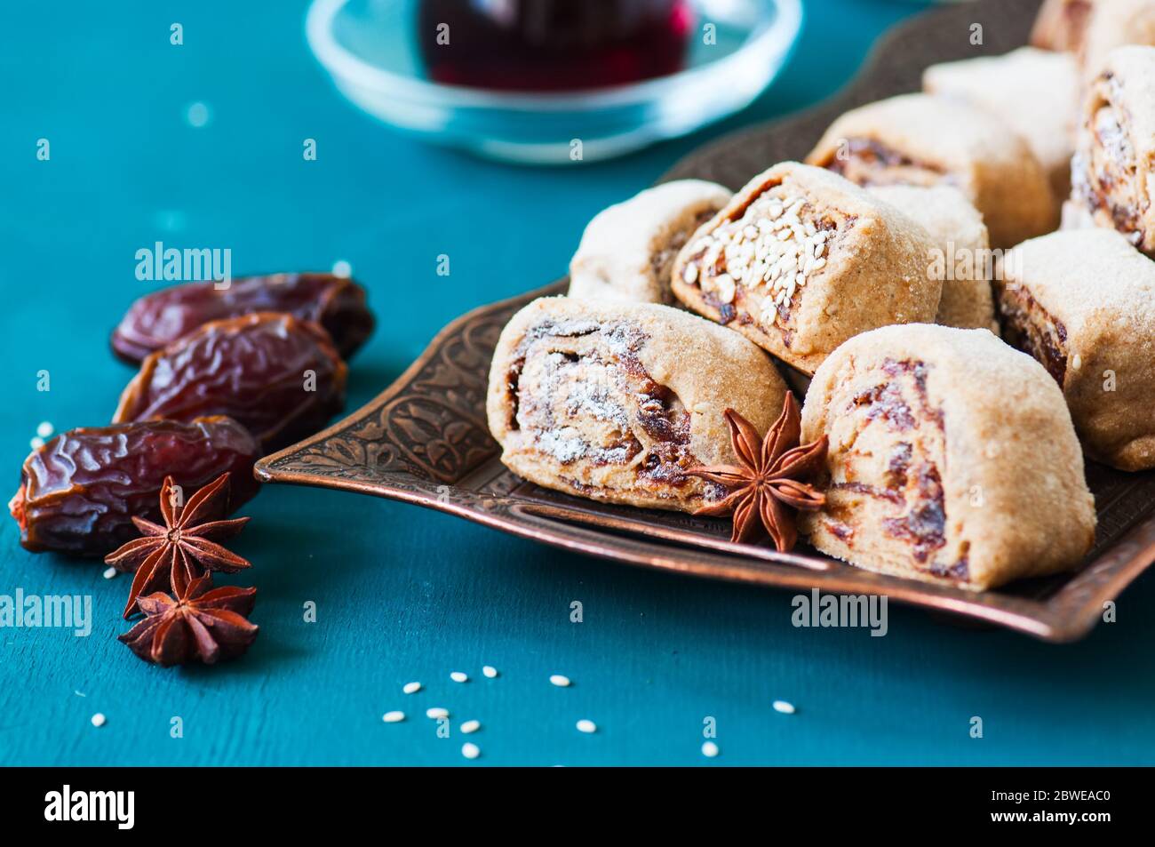 Makrouta middle eastern cookies with date filling. Traditional arabic date cookies, popular