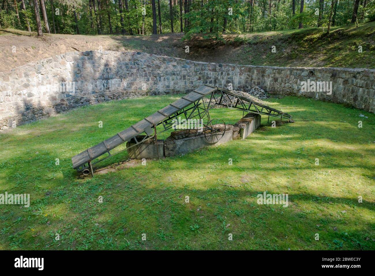 The mass grave pit where Jews had to be exhumed and burned. At the Paneriai memorial, site of the mass killing and graves of Jews by Nazi SS soldiers Stock Photo