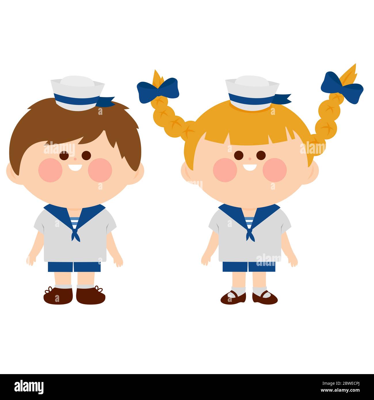 A girl and a boy dressed in nautical sailor outfits. Stock Photo