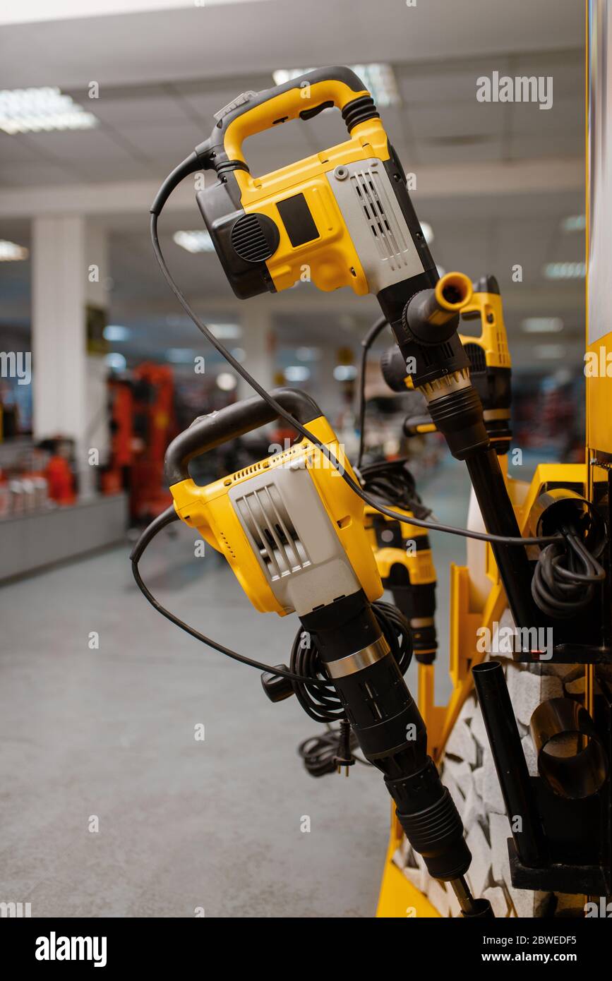Rotary and demolition hammers in power tool store Stock Photo Alamy