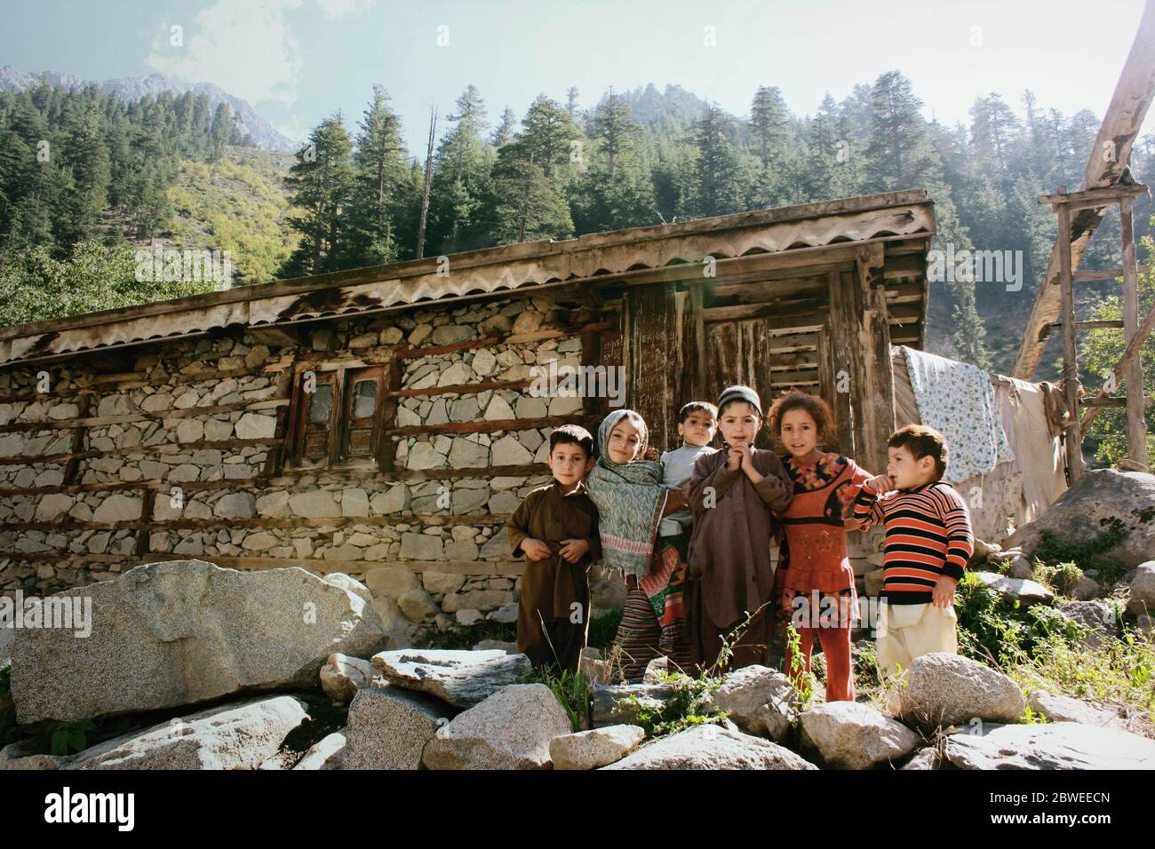 Happy kids of beautiful village in swat valley, Pakistan 14-10-2015 Stock Photo