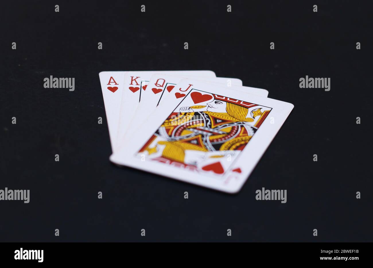 Poker hearts of J Q K A playing cards isolated Stock Photo