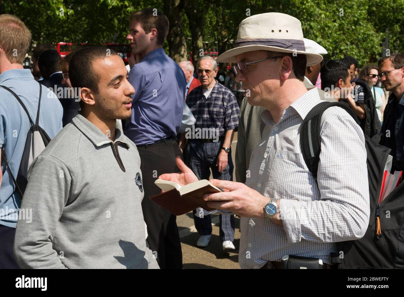 A christian preaching at Speakers' Corner which is situated near Marble