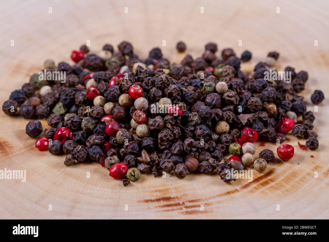 Pepper mix peas closeup on the table. Spice. Healthly food. Stock Photo