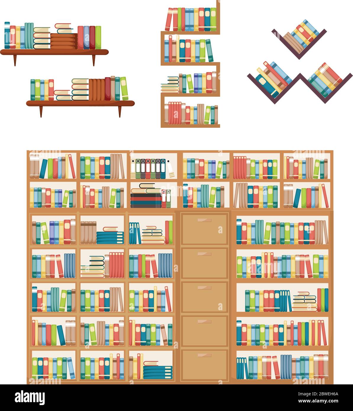 Literature Book Stack on Bookshelf Bookcase Rack Library Furniture Stock Vector