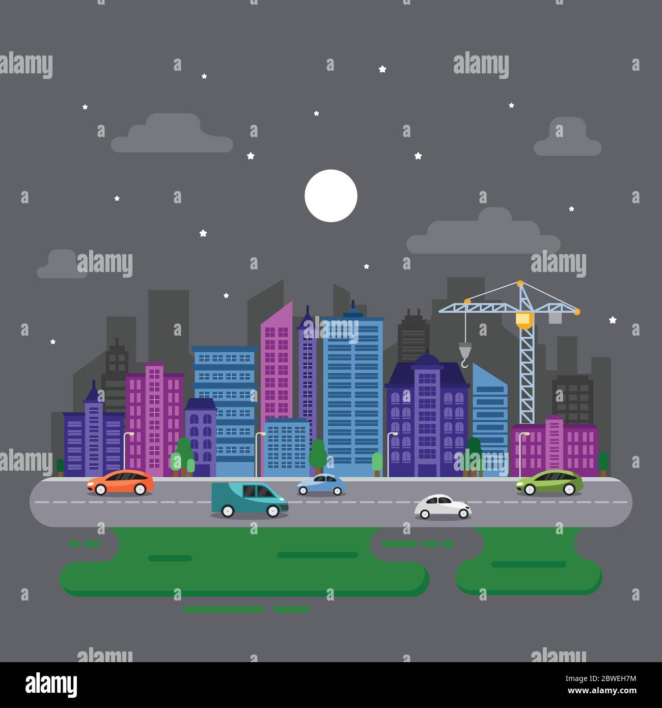 City Cityscape Skyline Landmark Building Traffic Street Illustration ...
