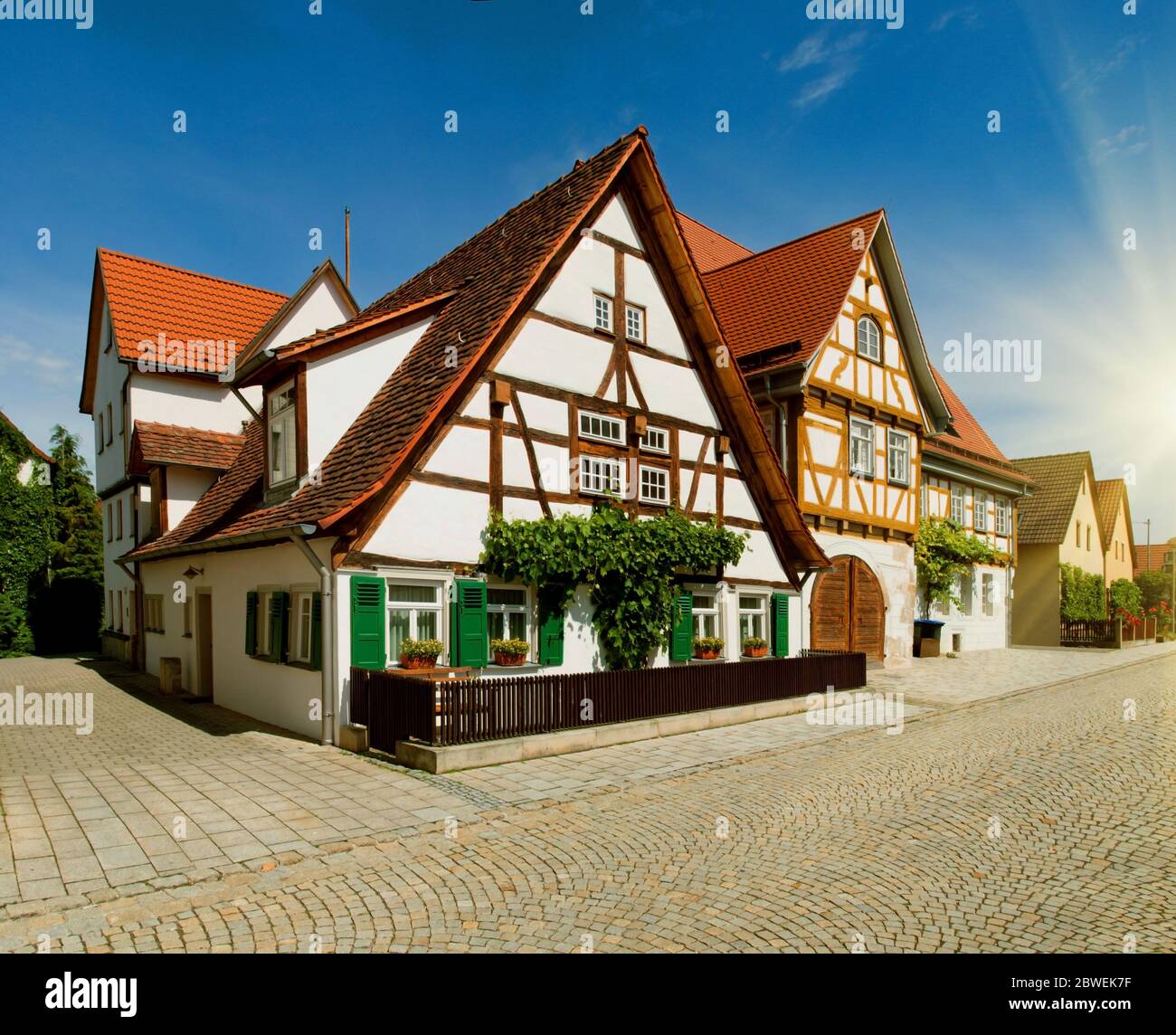 Stuttgart, old town in wine Metzingen region (Weinbaumuseum Metzingen), Germany. Motley colorful