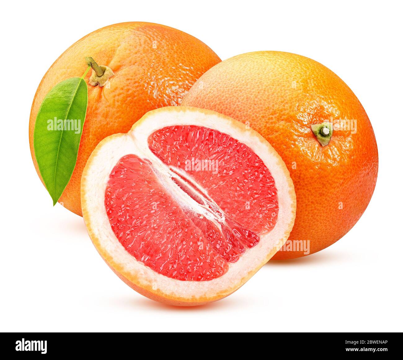 sliced citrus fruit grapefruit isolated on white background with clipping path Stock Photo