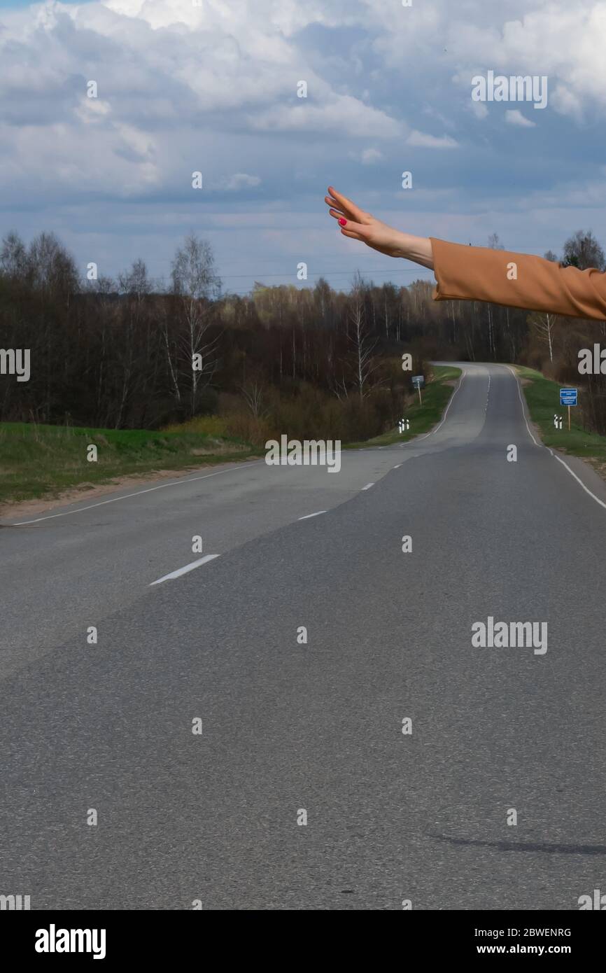 Travel, travel, leisure, passion for travel. Hitchhiker sign on the