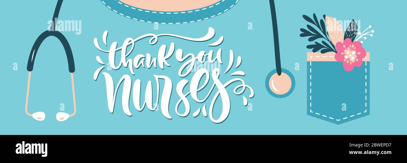 Thank you nurses lettering vector text with phonendoscope and flowers ...