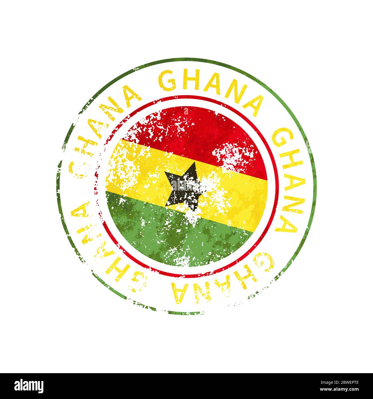 Ghana sign, vintage grunge imprint with flag on white Stock Vector