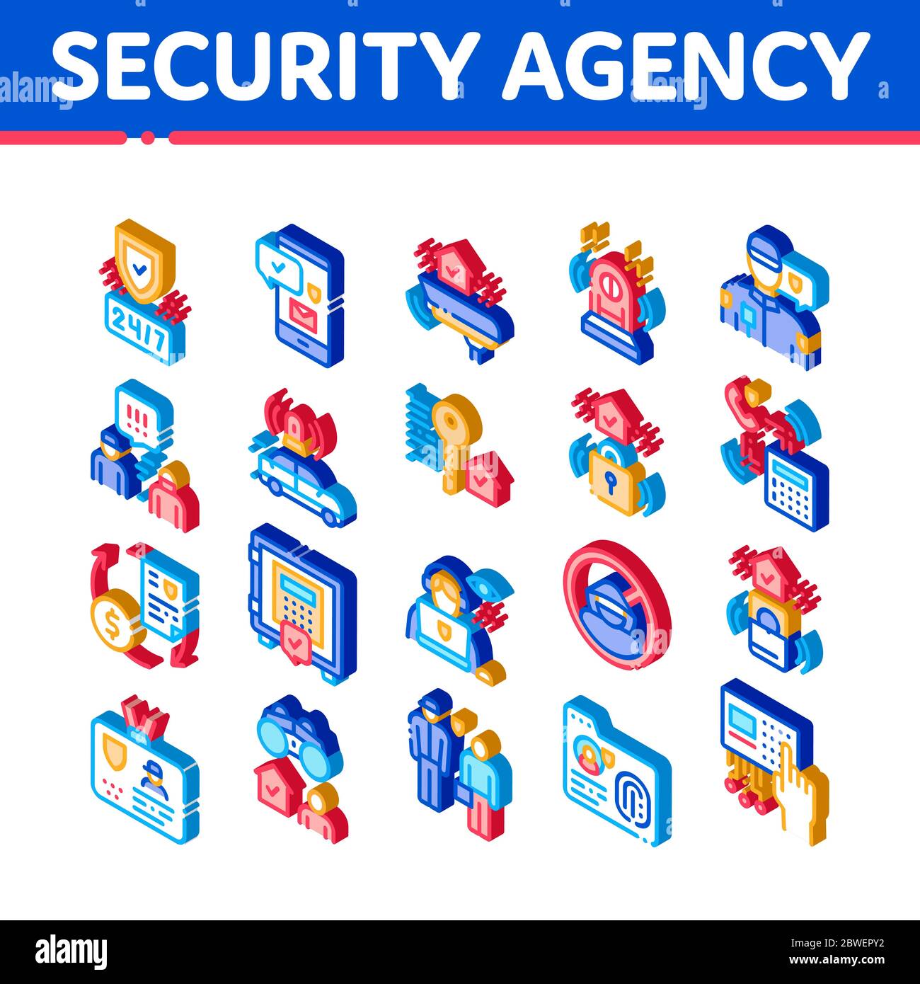 Security Agency Isometric Icons Set Vector Stock Vector