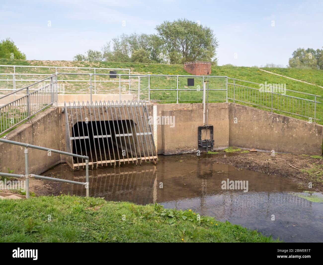BIDEFORD, NORTH DEVON, UK - APRIL 24 2020: Water management in Kenwith Valley Local Nature Reserve. Part of the North Devon Biosphere. Stock Photo