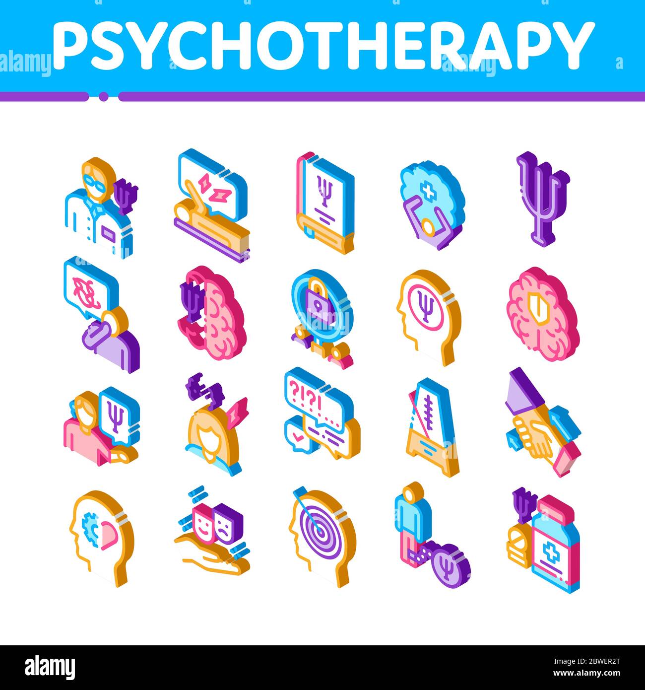 Psychotherapy Help Isometric Icons Set Vector Stock Vector