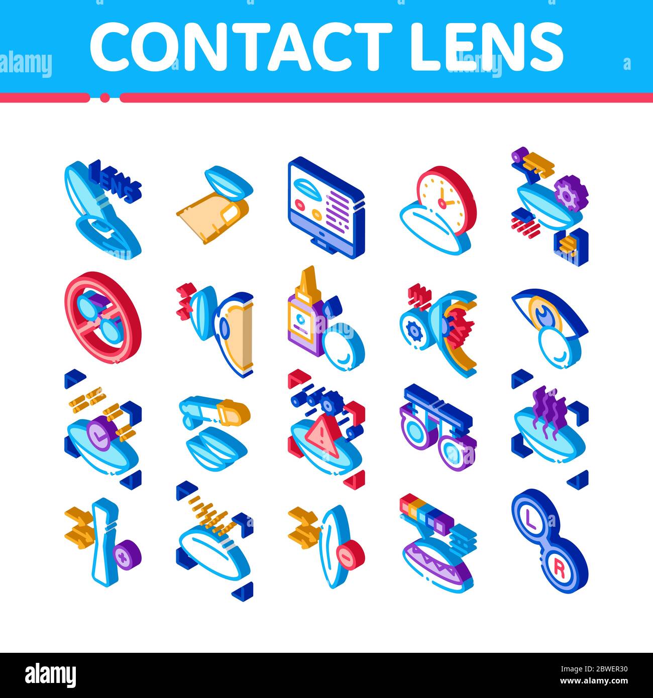 Contact Lens Accessory Isometric Icons Set Vector Stock Vector