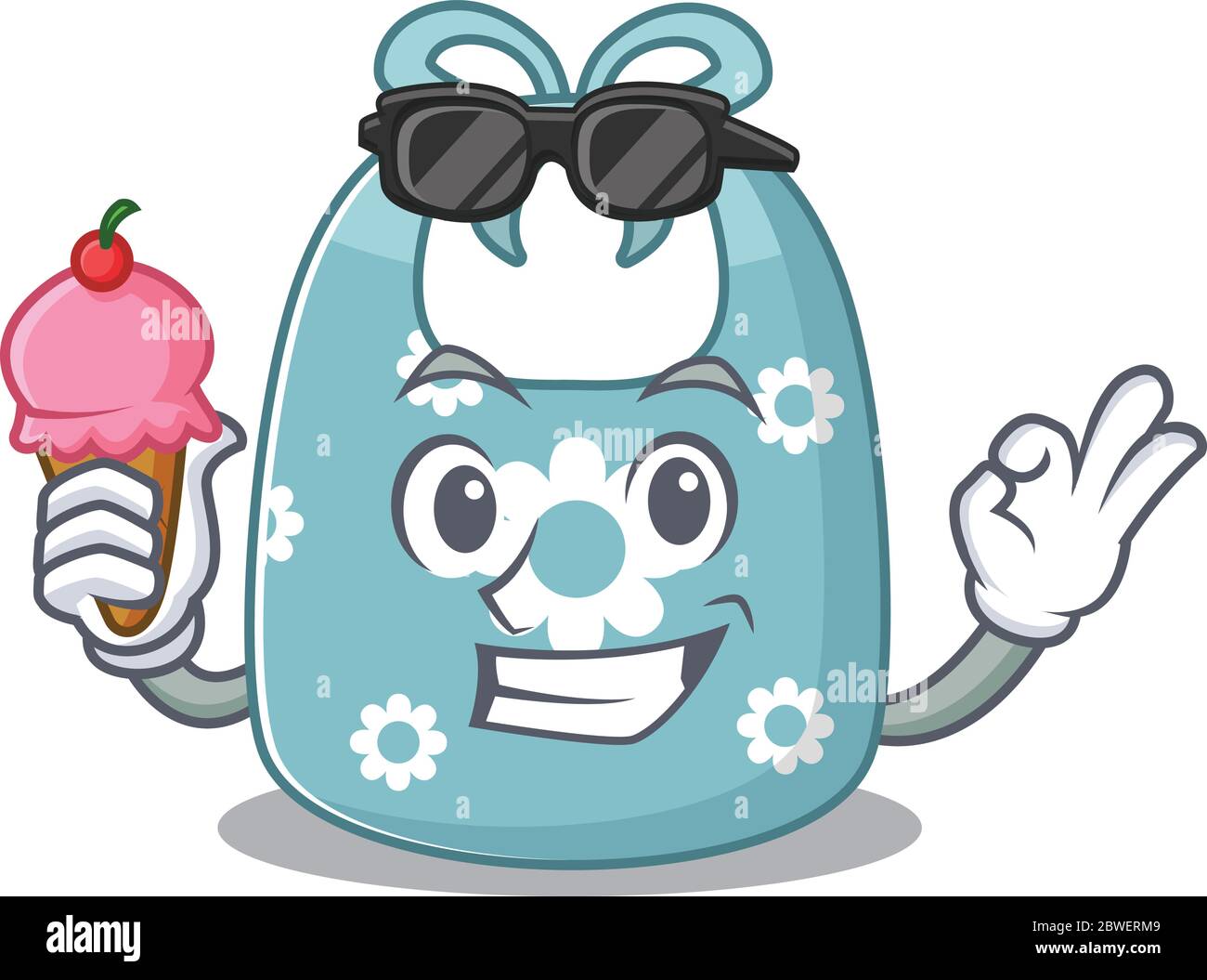 A cartoon drawing of baby apron holding cone ice cream Stock Vector Image &  Art - Alamy