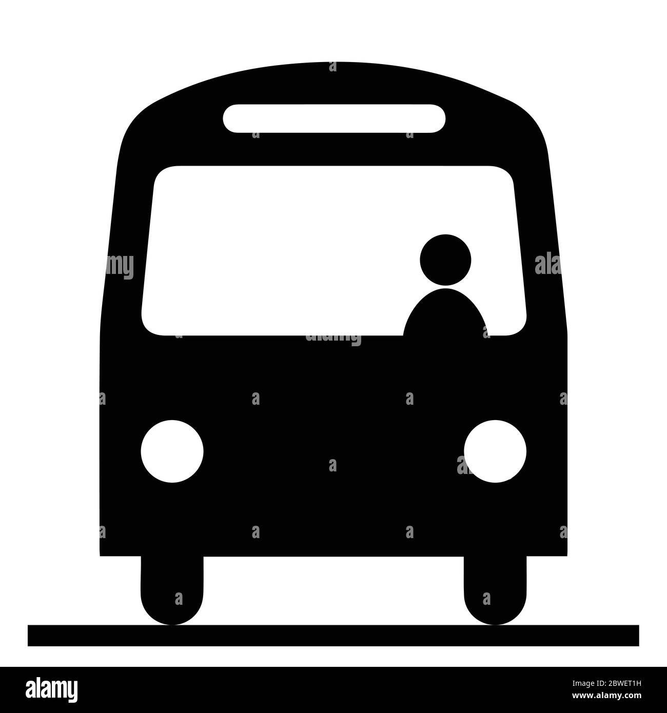 Bus Front View With Driver Conductor. Black and Whie Pictogram Illustration Icon Vector EPS File. Stock Vector