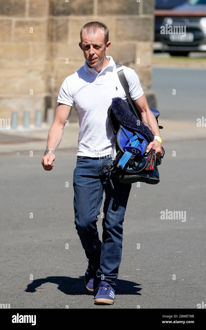 Jockey Ben Curtis arrives at Newcastle Racecourse. Issue date: Monday June 1, 2020. Stock Photo