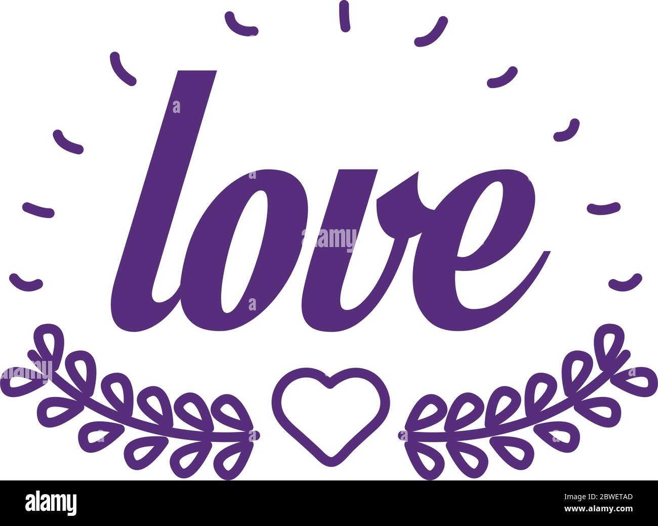 Love word with heart and leaves wreath line style icon vector design ...
