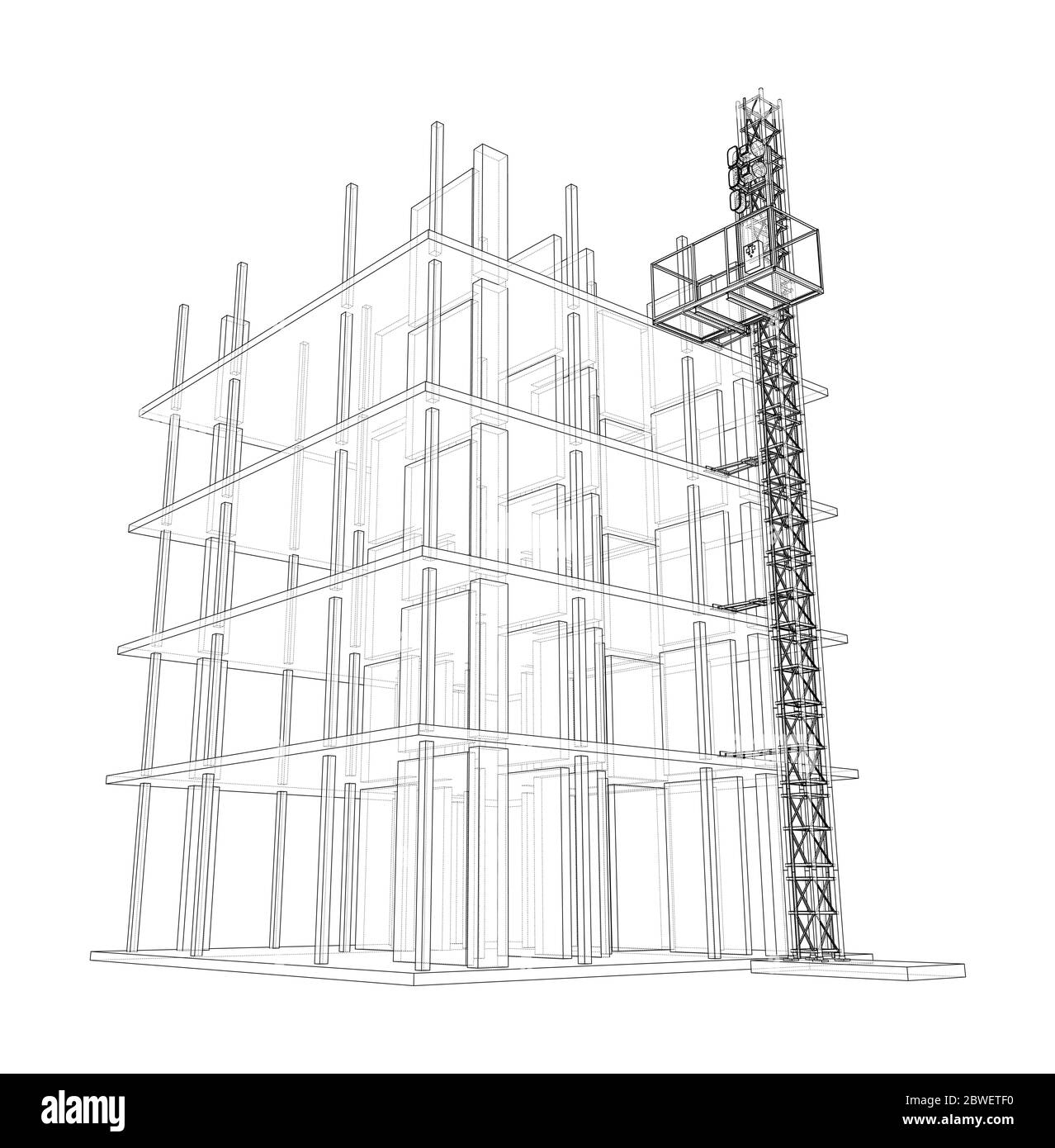 Building under construction with mast lifts Stock Vector