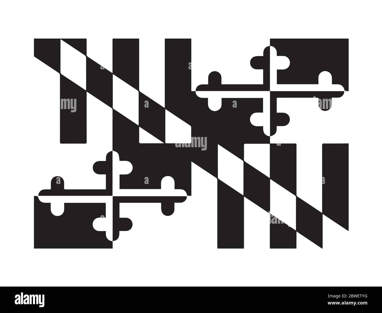 Maryland MD State Flag. United States of America. Black and white EPS Vector File. Stock Vector