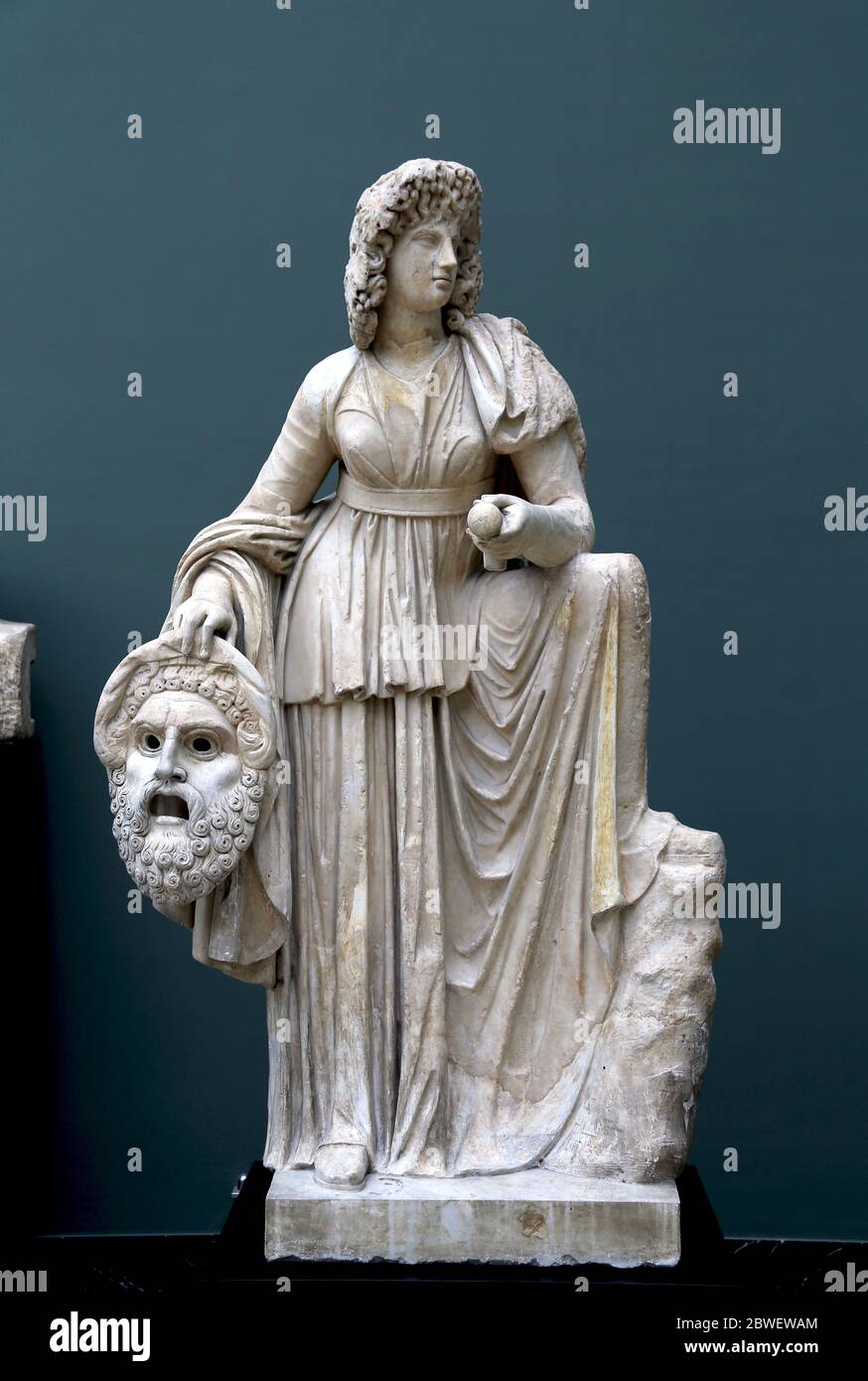 Melpomene, the muse of Tragedy. Marble sculpture found in a Roman Villa in Monte Calvo (2nd. century AD). Carlsberg Glyptotek, Denmark. Stock Photo