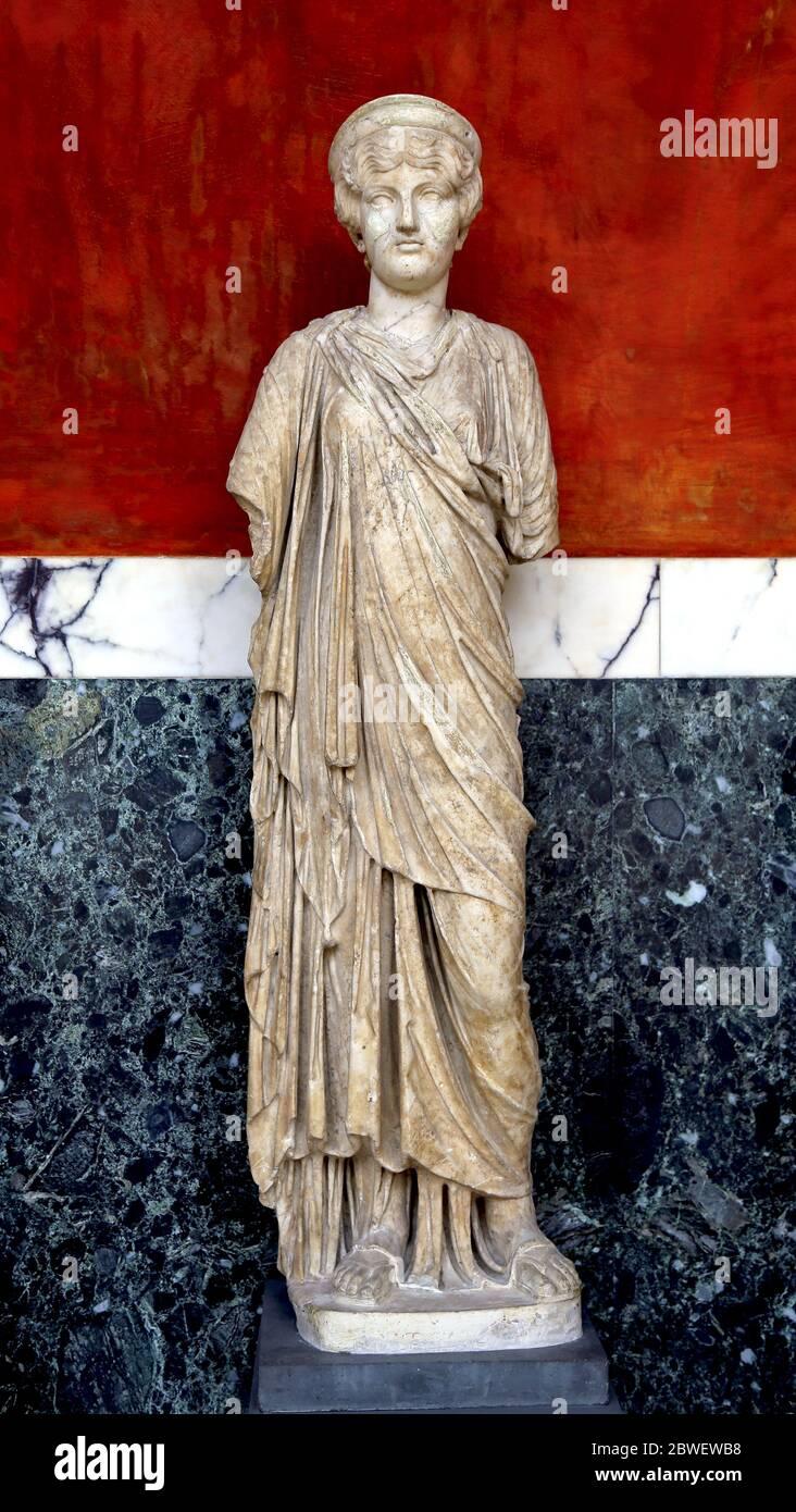 Woman associated with the cult of Isis. Roman sculpture, marble. 2nd century AD. NY Carlsberg Glyptotek, Copenhagen, Denmark. Stock Photo