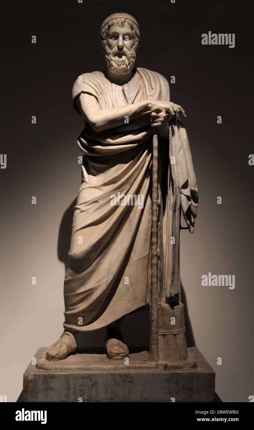 Homer, philosopher. Roman marble sculpture. 1st century BC. Villa of the Papyri, rectangular peristyle. Herculaneum. Naples Museum. Stock Photo