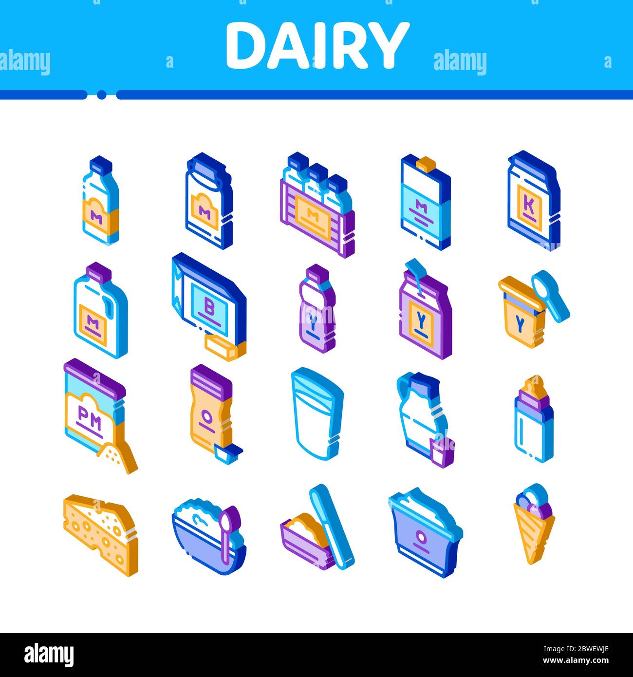 Dairy Drink And Food Isometric Icons Set Vector Stock Vector Image ...