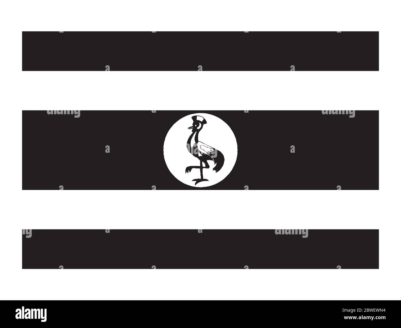 Uganda Flag Black and White. Country National Emblem Banner. Monochrome Grayscale EPS Vector File. Stock Vector