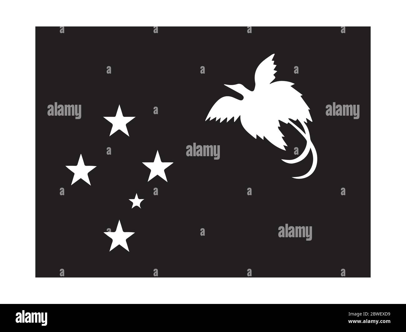 Papua New Guinea Flag Black and White. Country National Emblem Banner. Monochrome Grayscale EPS Vector File. Stock Vector