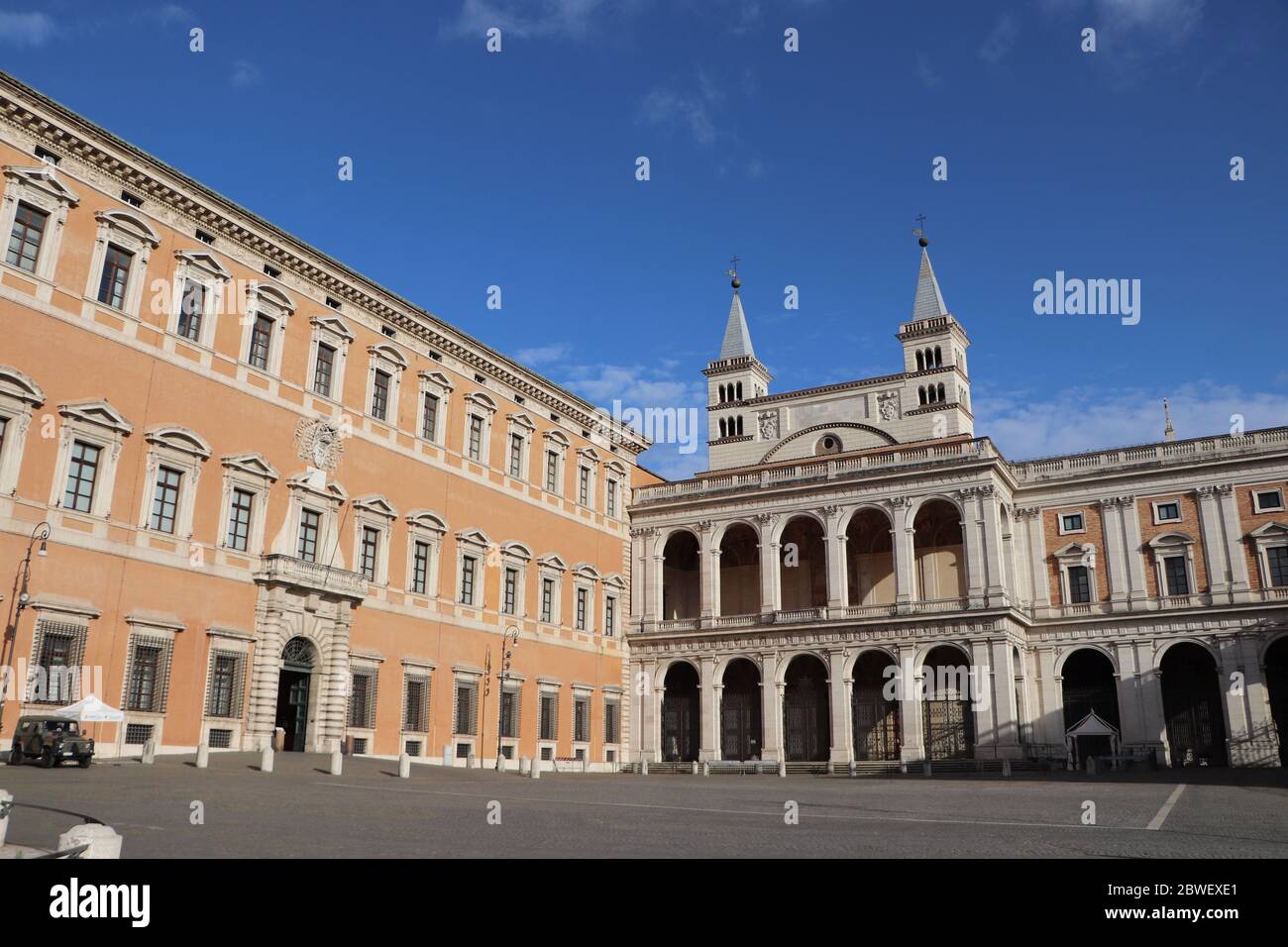 Church in square in Rome, San Giovanni Stock Photo