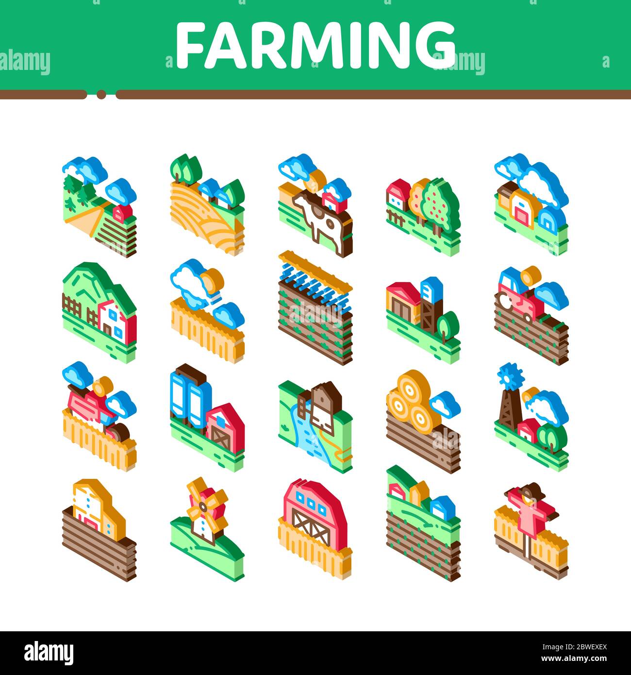 Farming Landscape Isometric Icons Set Vector Stock Vector Image & Art ...