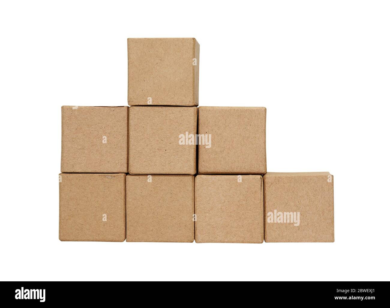 Stack of cardboard cubes on white background isolated with clipping