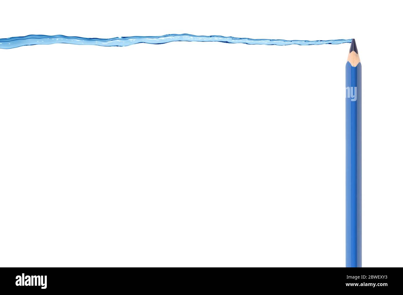 Blue pencil draws nice water splash on white background Stock Photo