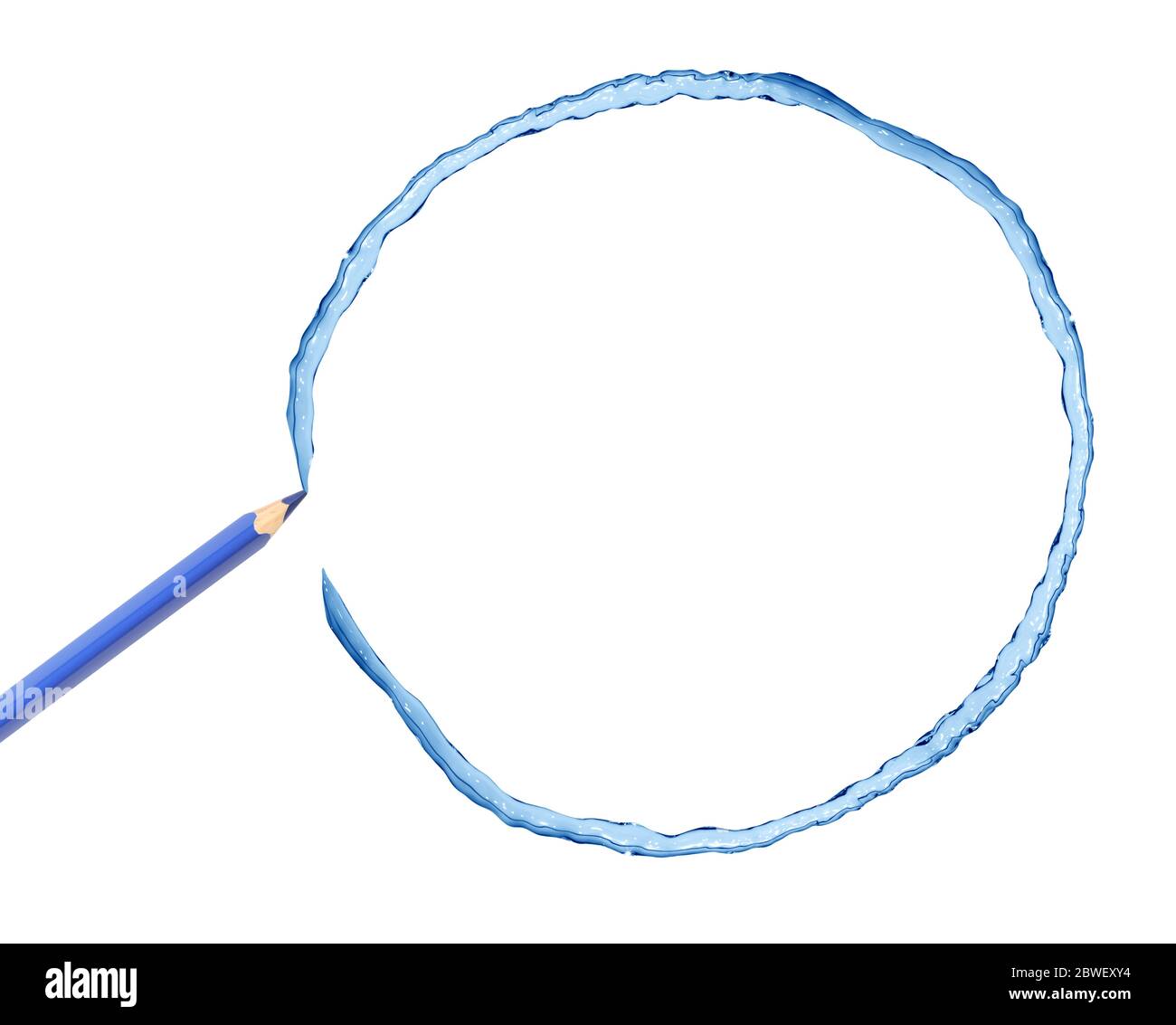 Blue pencil draws nice water splash on white background Stock Photo