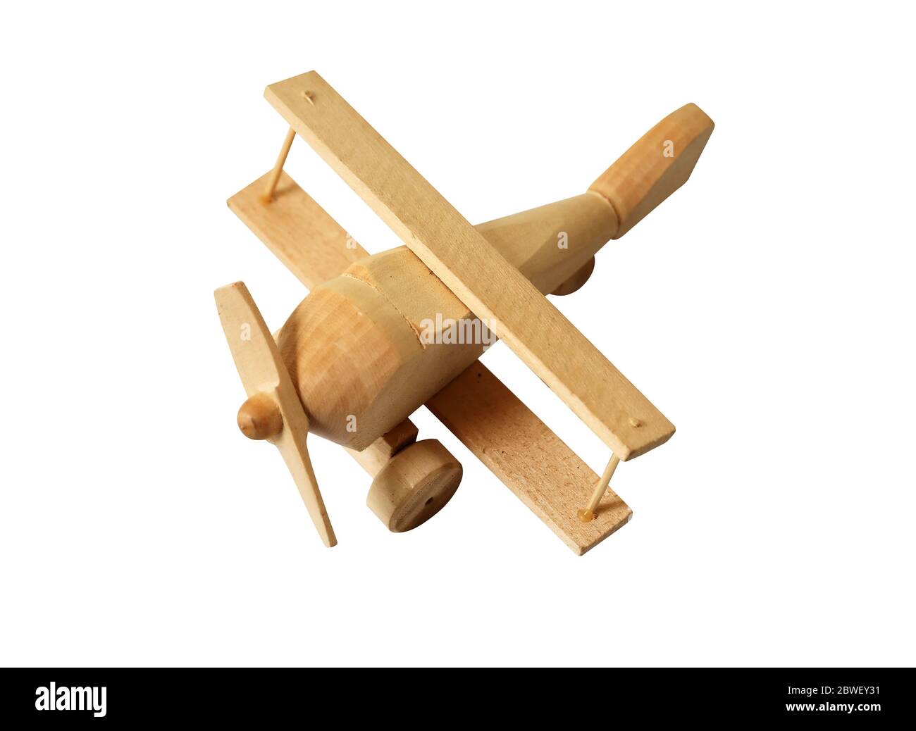 Small wooden airplane isolated on white background with clipping path Stock Photo