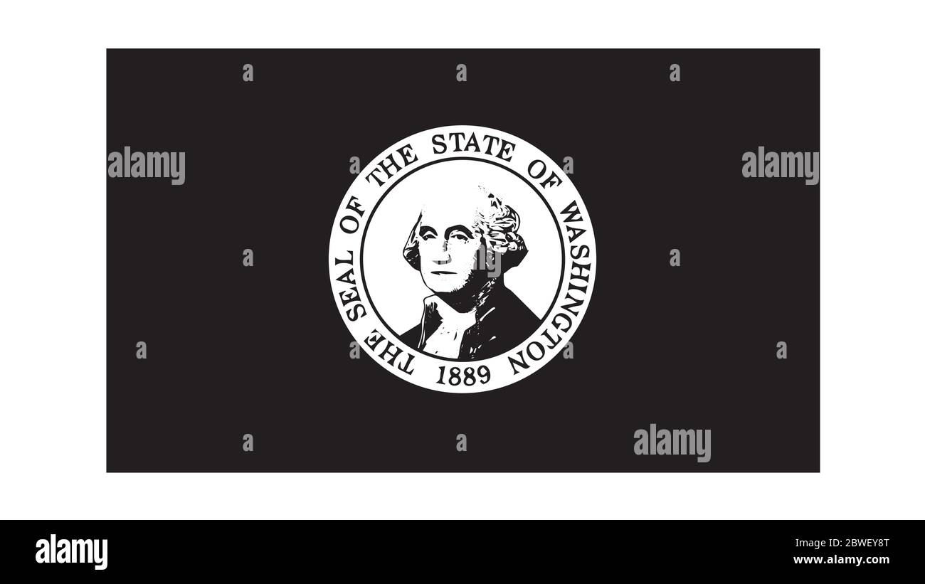 Washington WA State Flag. United States of America. Black and white EPS