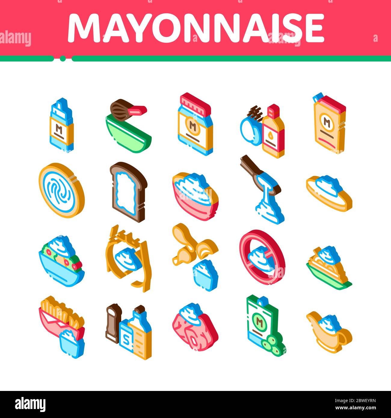 Mayonnaise Spice Sauce Isometric Icons Set Vector Stock Vector