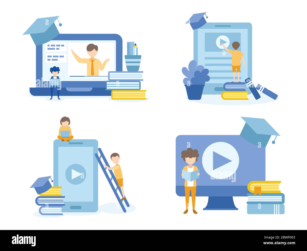 Student learning online courses. Concept Illustration of education for ...