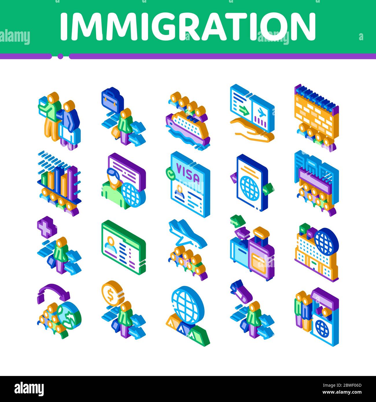 Immigration Refugee Isometric Icons Set Vector Stock Vector