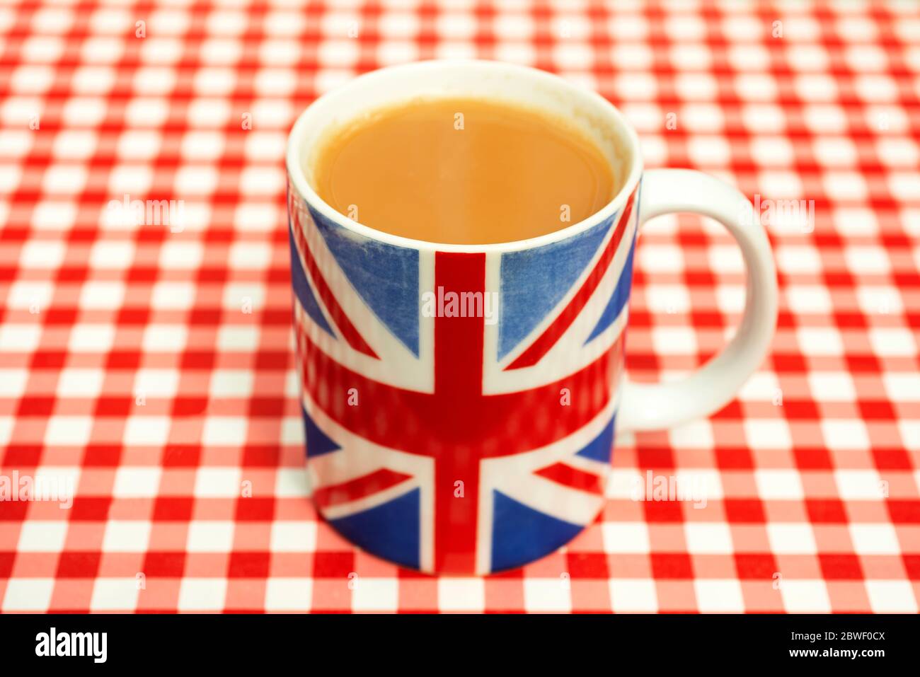 Cup of tea in Union Jack mug Stock Photo
