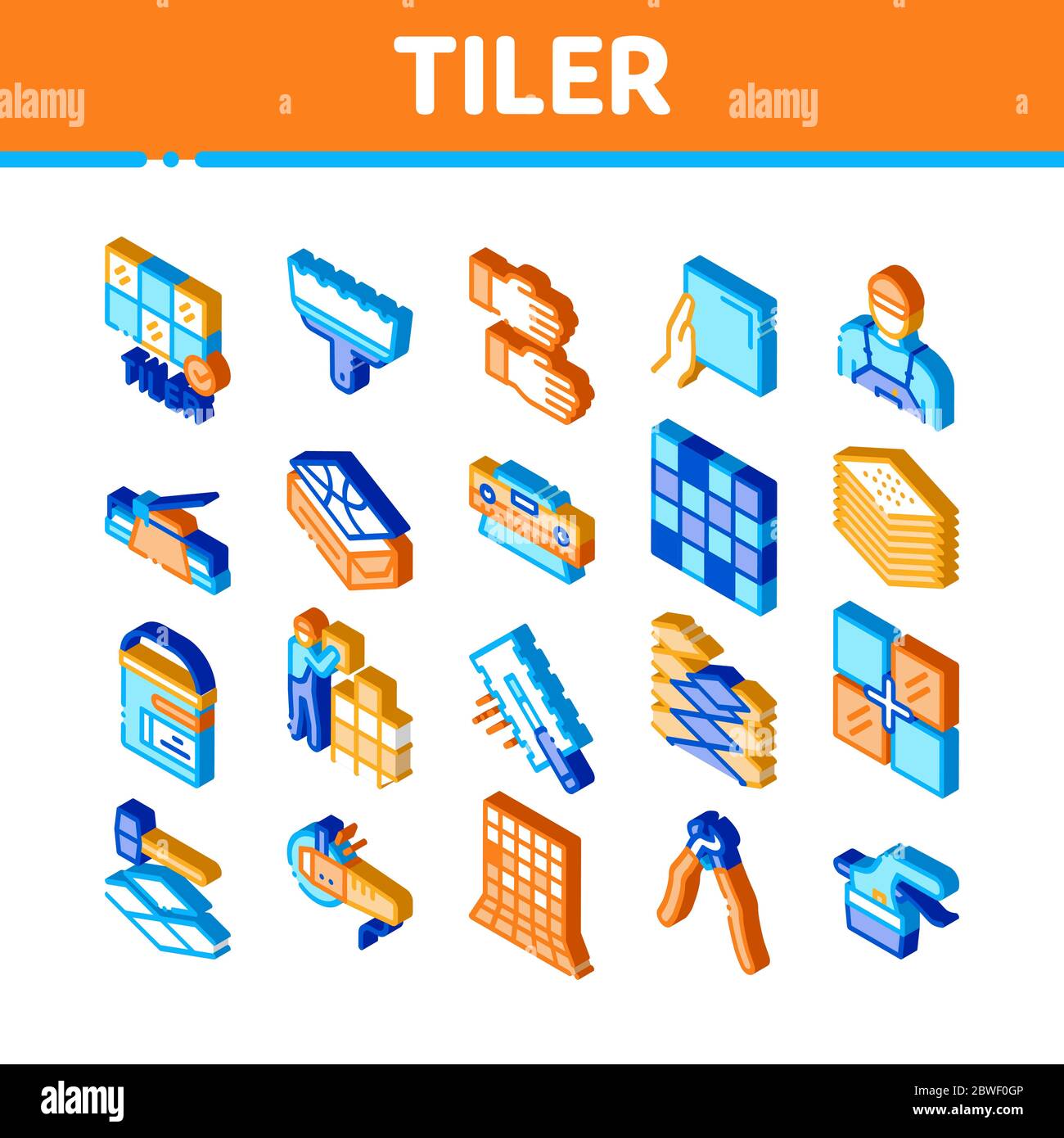 Tiler Work Equipment Isometric Icons Set Vector Stock Vector