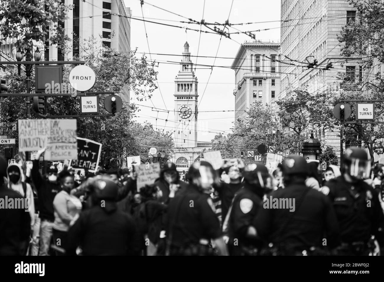 SAN FRANCISCO, CA- MAY 31: Protestors demonstrate on Market Street in San Francisco, California on May 31, 2020 during the protest after the death of George Floyd. Credit:Chris Tuite/ImageSPACE/MediaPunch Stock Photo
